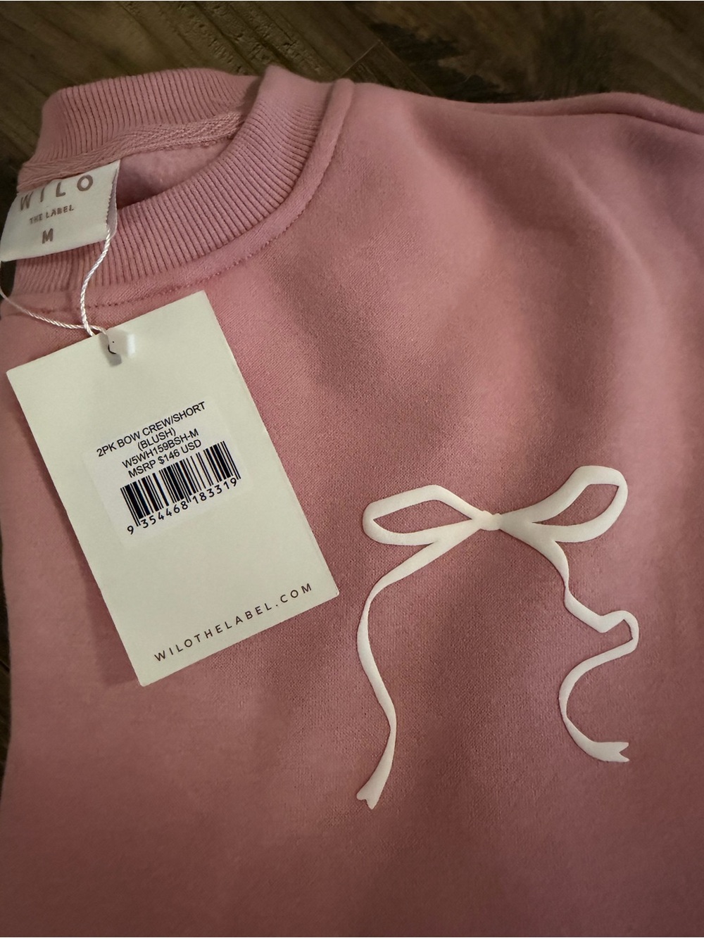 WILO blush pink bow crewneck sweatshirt and shorts set - Picture 2 of 5